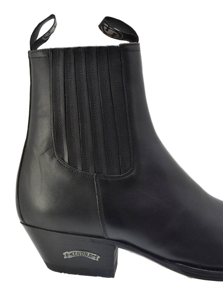 Men's Cowboy Boots Sendra 1692 West Black Leather Cuban Heel Pull up Ankle Boots