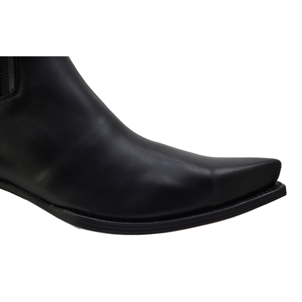 Men's Cowboy Boots Sendra 1692 West Black Leather Cuban Heel Pull up Ankle Boots