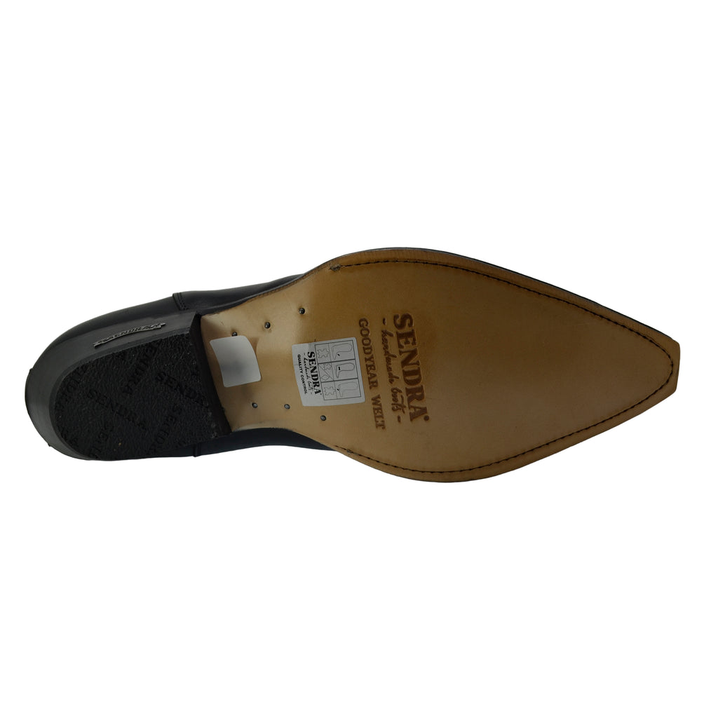 Men's Cowboy Boots Sendra 1692 West Black Leather Cuban Heel Pull up Ankle Boots