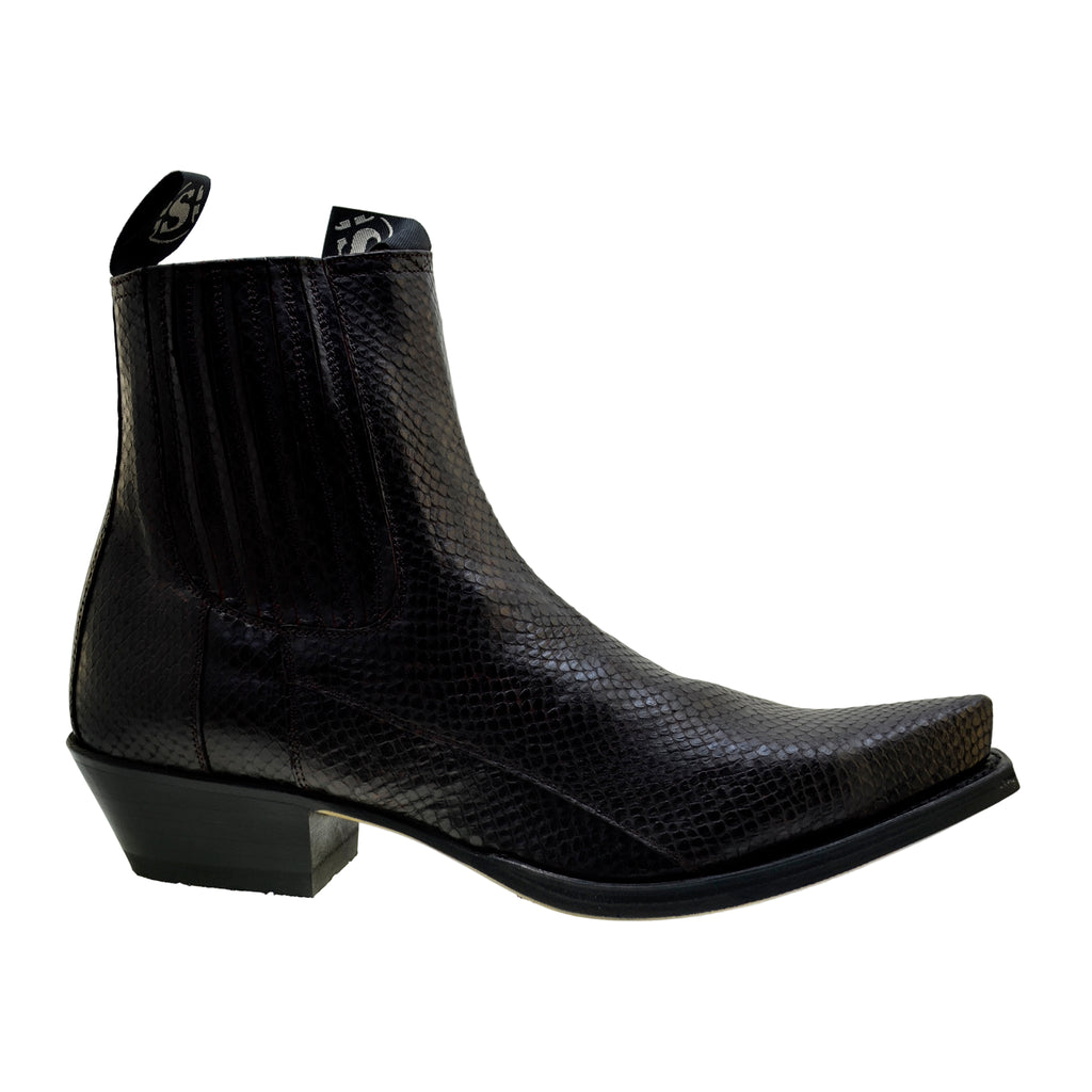 Men's Cowboy Boots Sendra 1692P Print Python Leather Black Hint Red Pull up Ankle Boots