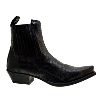 Men's Cowboy Boots Sendra 1692P Print Python Leather Black Hint Red Pull up Ankle Boots
