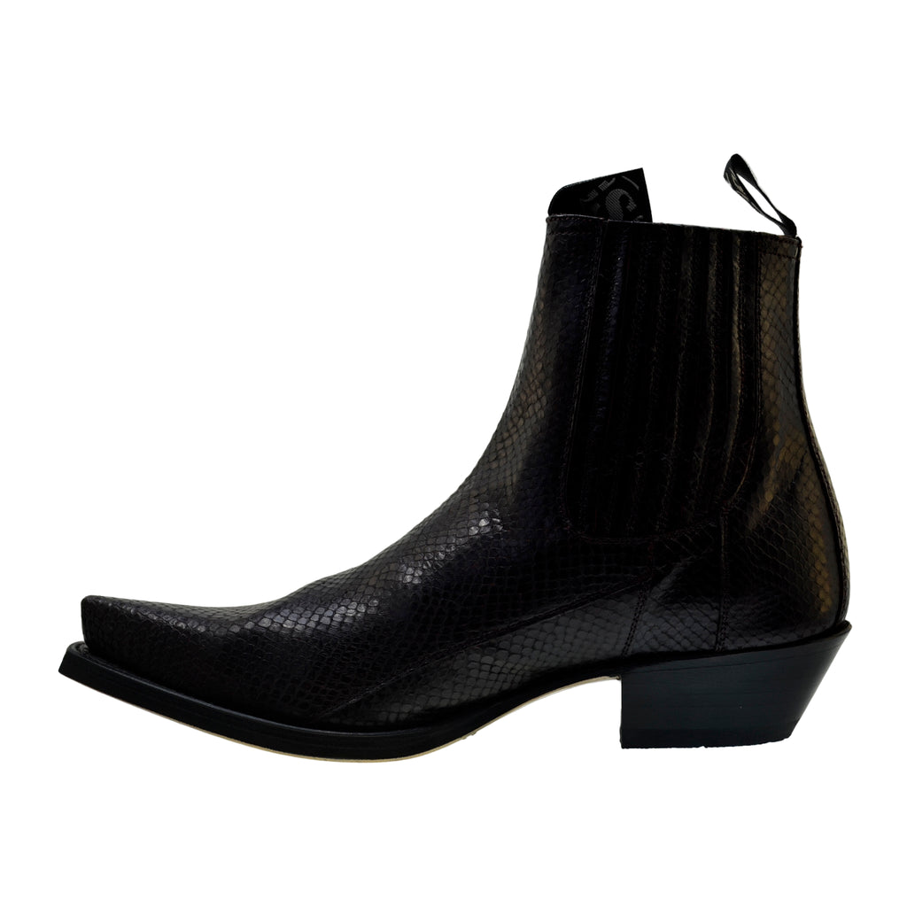 Men's Cowboy Boots Sendra 1692P Print Python Leather Black Hint Red Pull up Ankle Boots