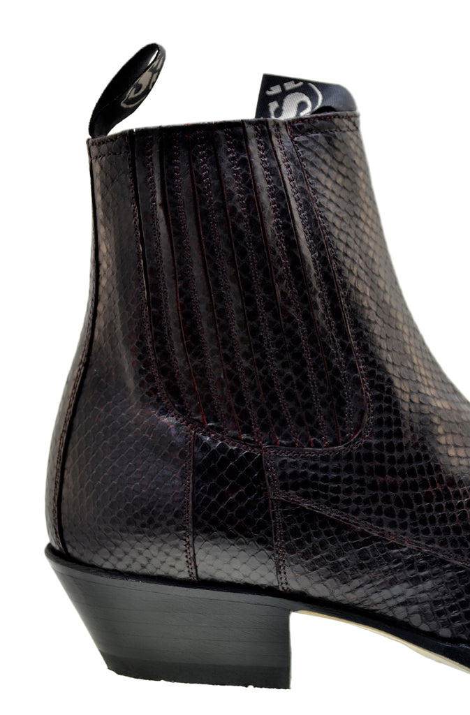 Men's Cowboy Boots Sendra 1692P Print Python Leather Black Hint Red Pull up Ankle Boots