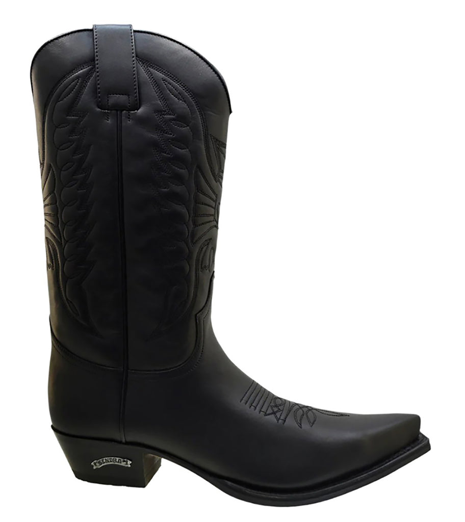 Men's Cowboy Boots Sendra 2073 Black Leather Cuban Heel Mid-calf Pull up Boots