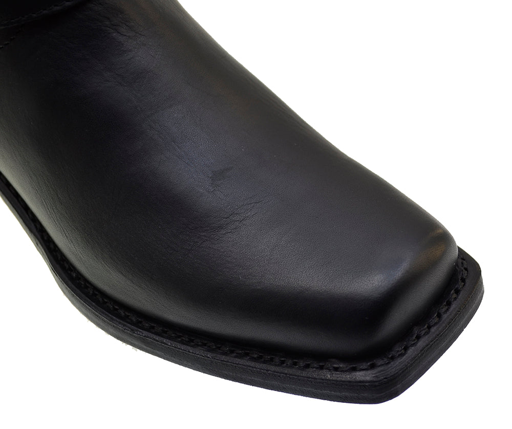 Sendra 2380 Black Leather Cuban Heel Square Toe Harness Mid Calf Biker Boots
