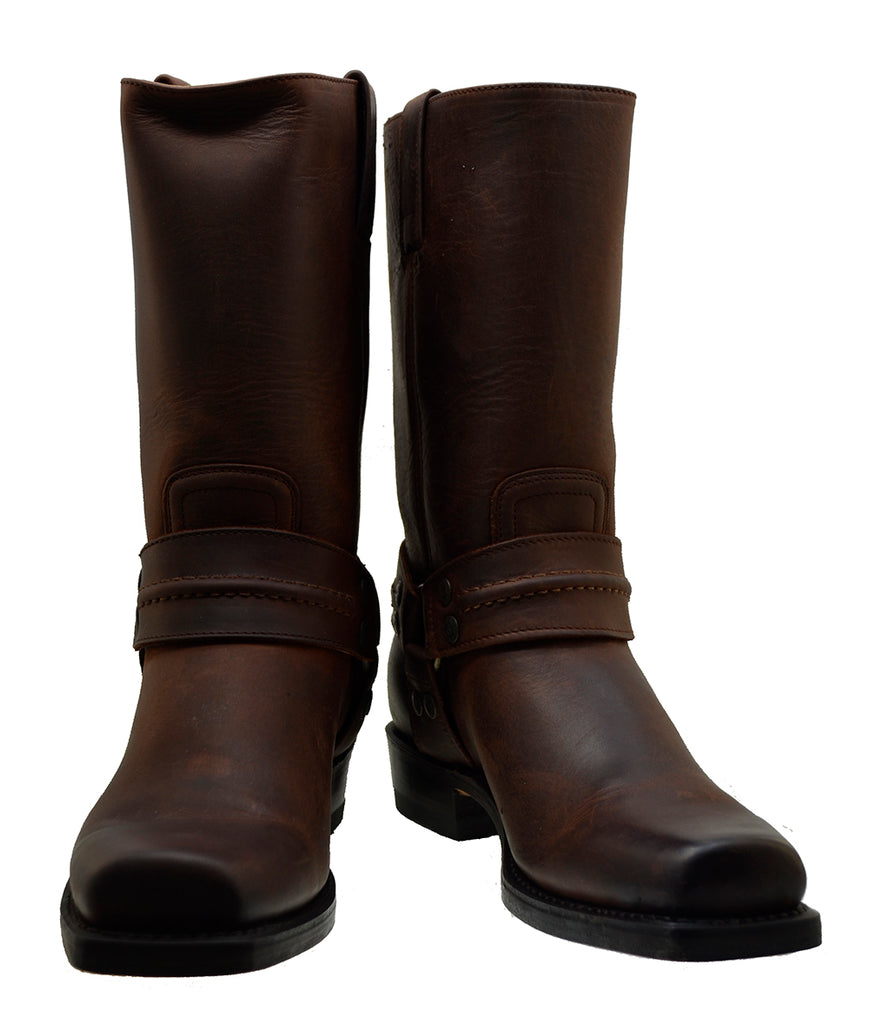 Sendra 2380 Crazyhorse Leather Cuban Heel Square Toe Harness Mid Calf Biker Boots
