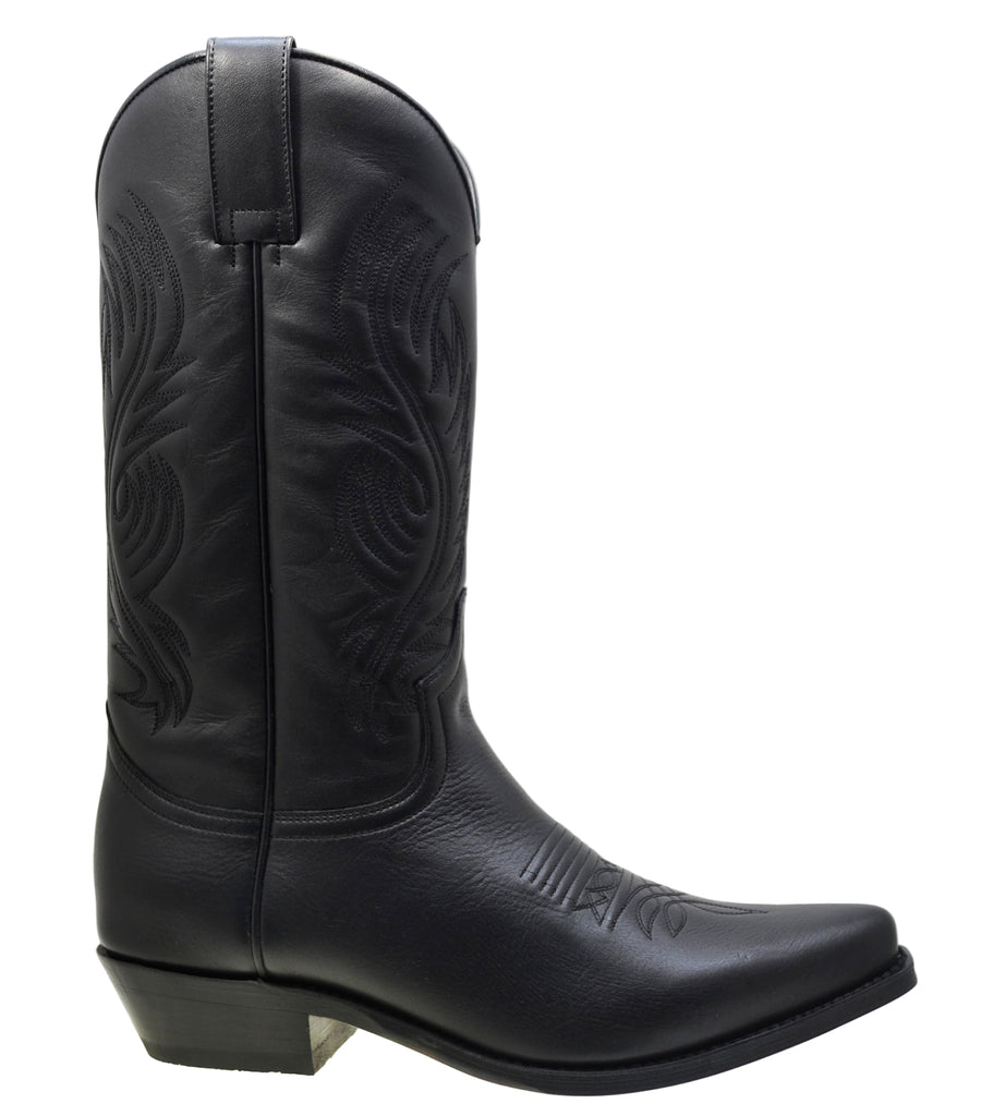 Men's Cowboy Boots Sendra 2605 Black Leather Cuban Heel Classic Cowboy Boots