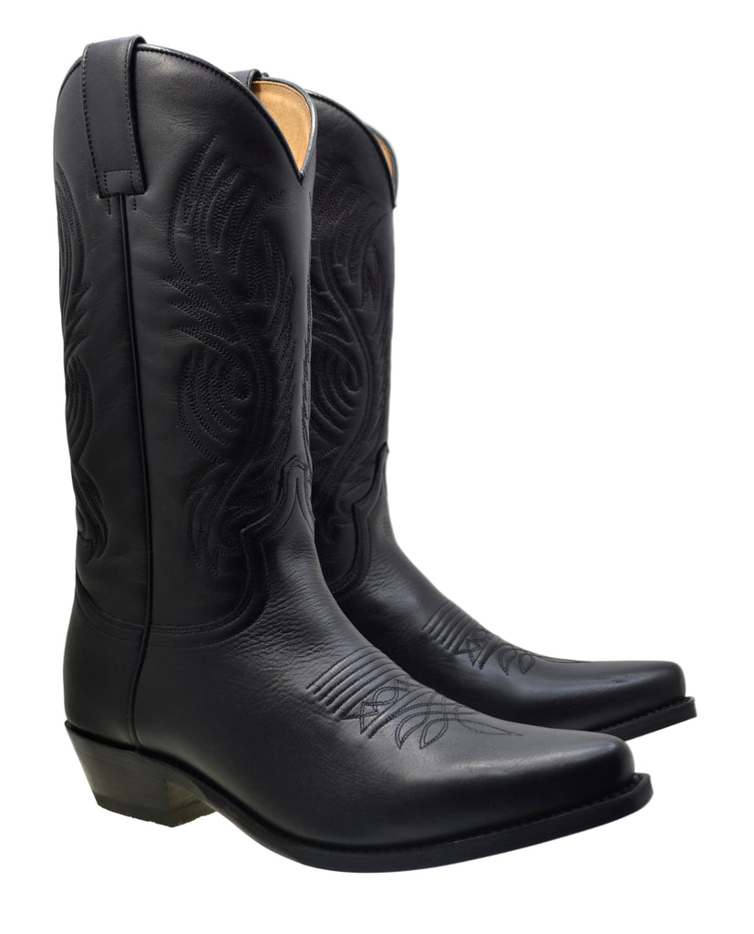 Men's Cowboy Boots Sendra 2605 Black Leather Cuban Heel Classic Cowboy Boots