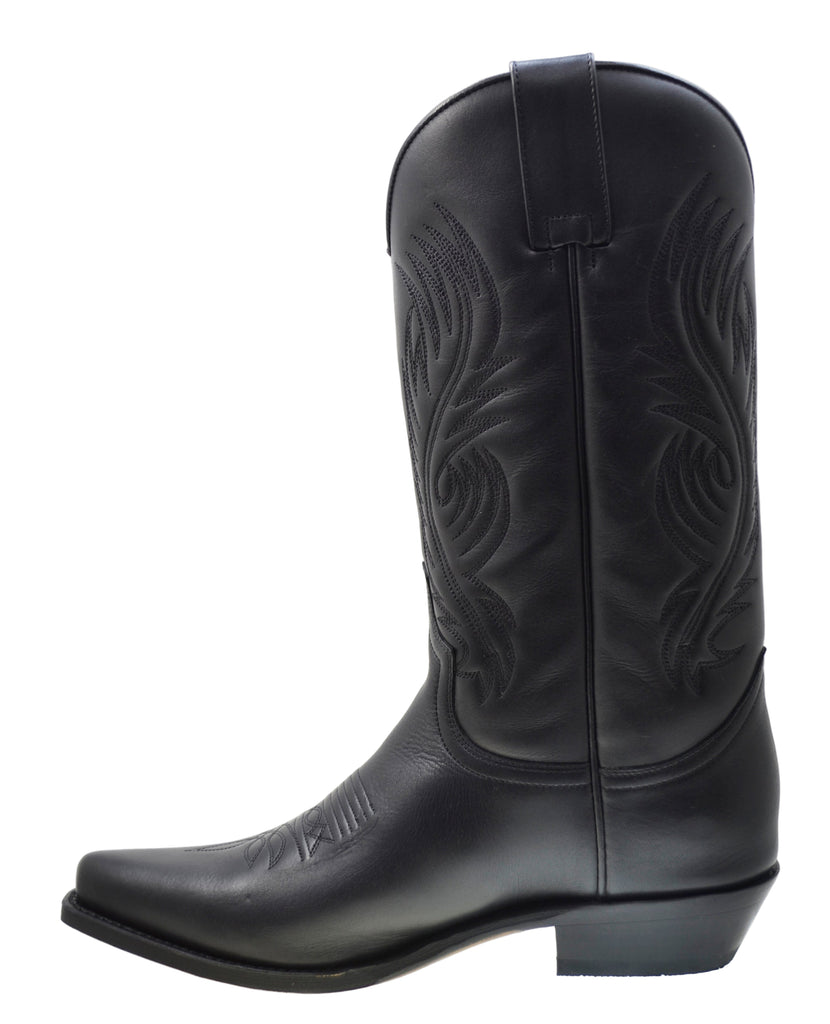 Men's Cowboy Boots Sendra 2605 Black Leather Cuban Heel Classic Cowboy Boots
