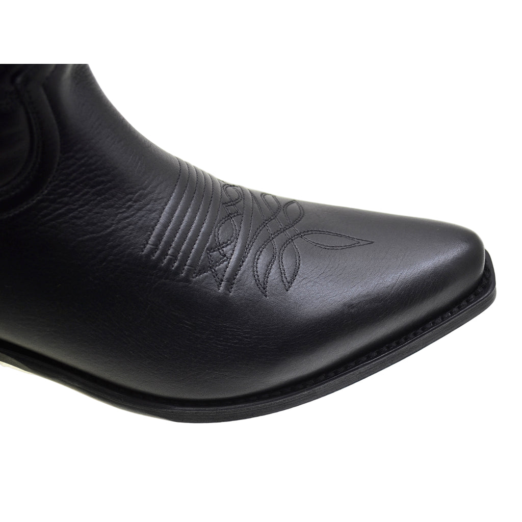 Men's Cowboy Boots Sendra 2605 Black Leather Cuban Heel Classic Cowboy Boots