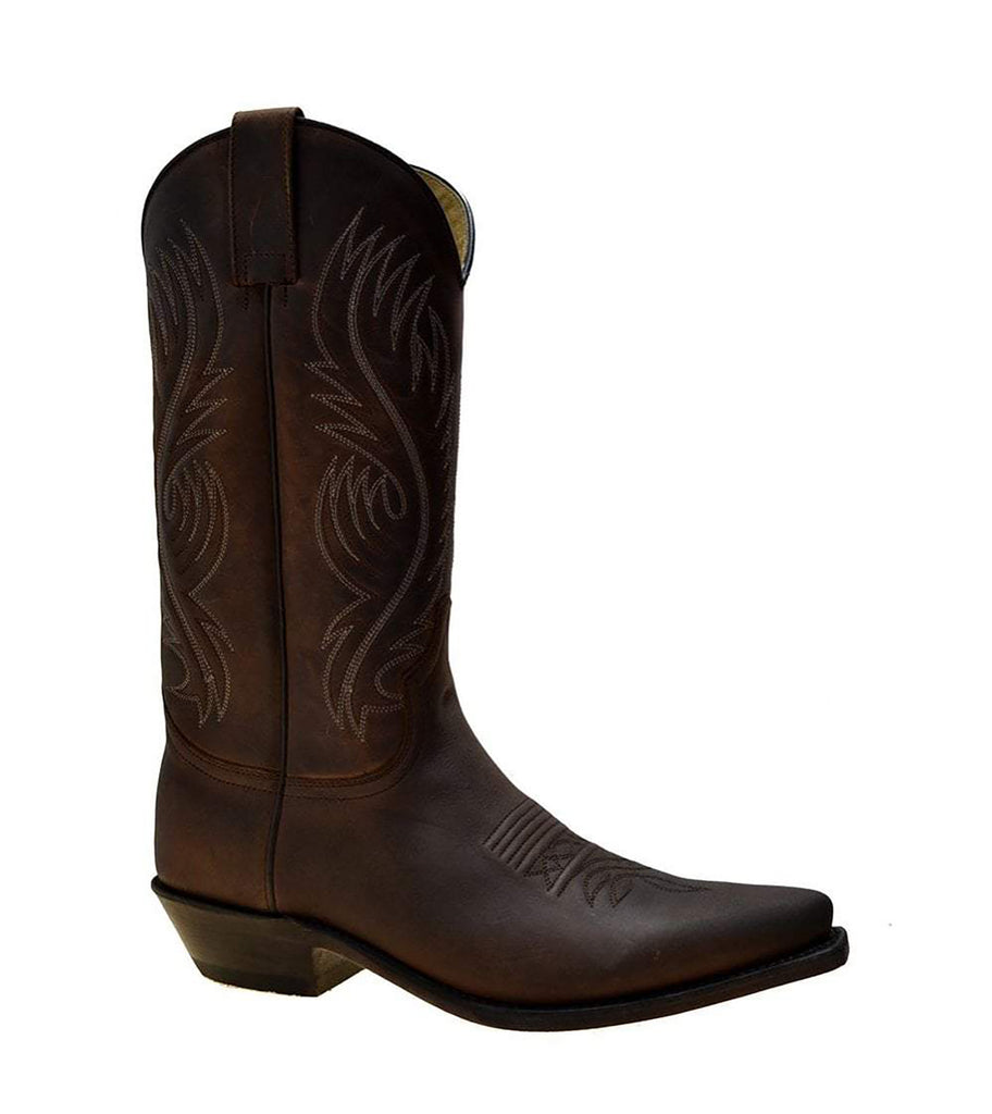 Men's Cowboy Boots Sendra 2605 Brown Leather Cuban Heel Classic Cowboy Boots