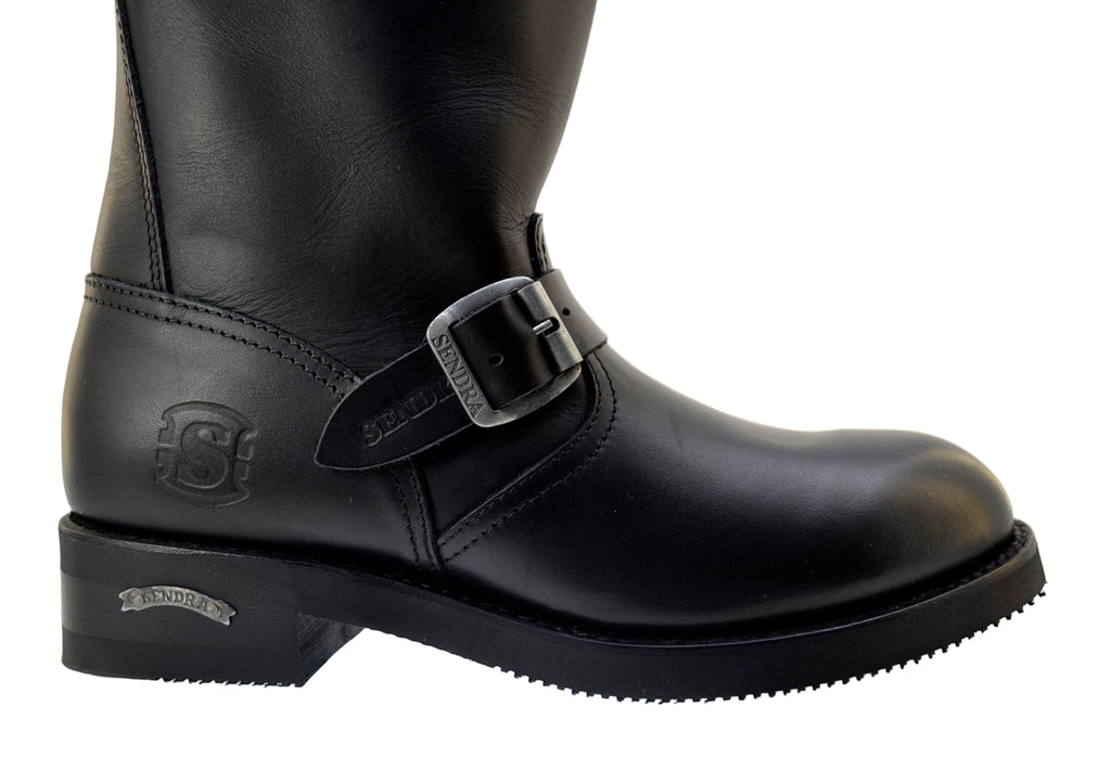 Sendra 2944 Black Leather Mid-calf Biker Boot