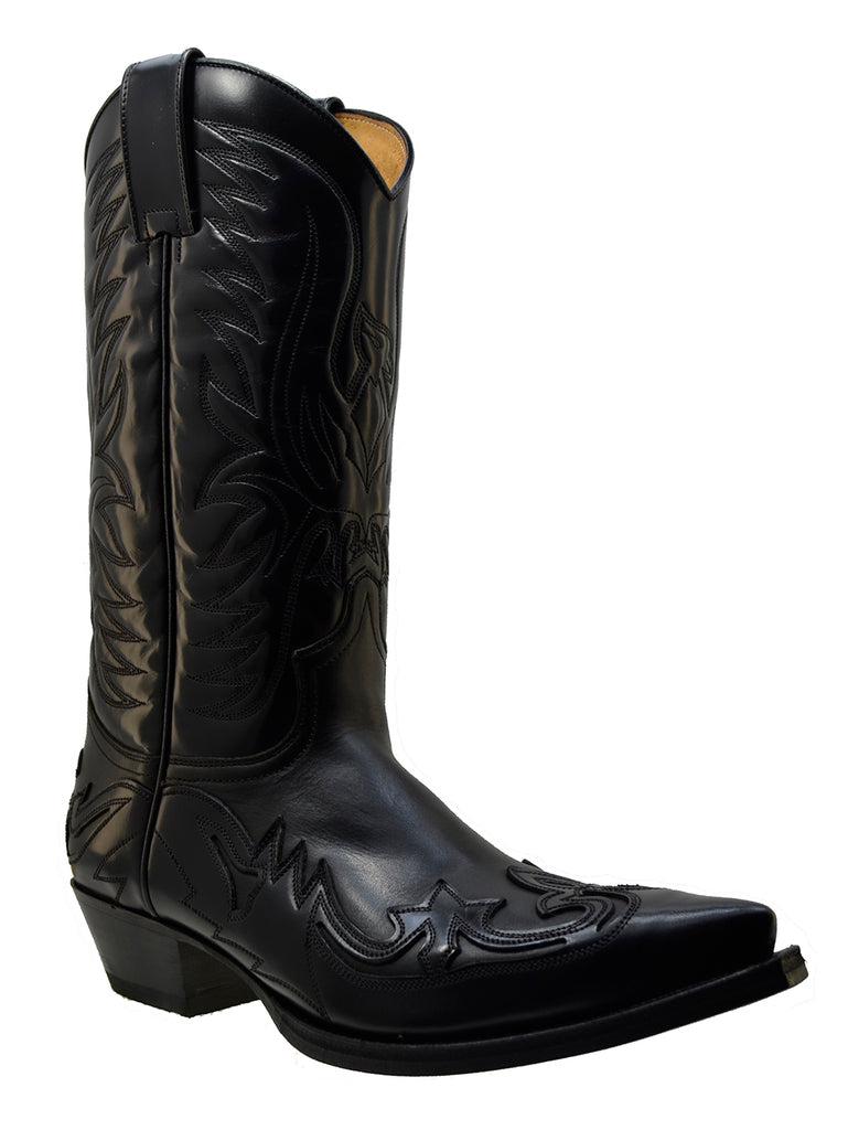 Sendra 3241 Black Leather West Heel Mid-Calf Cowboy Boots