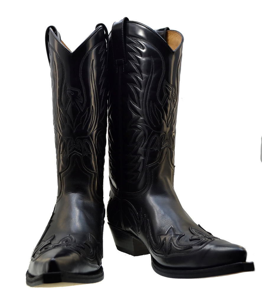 Sendra 3241 Black Leather West Heel Mid-Calf Cowboy Boots