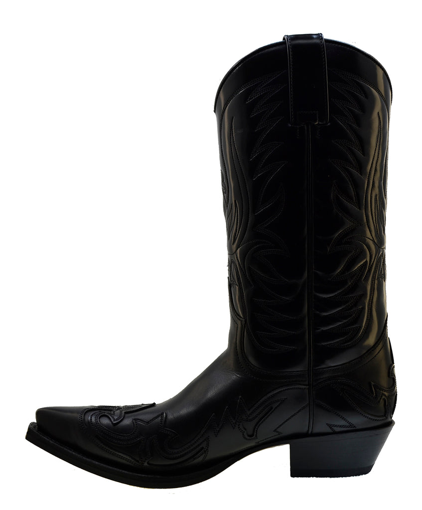 Sendra 3241 Black Leather West Heel Mid-Calf Cowboy Boots