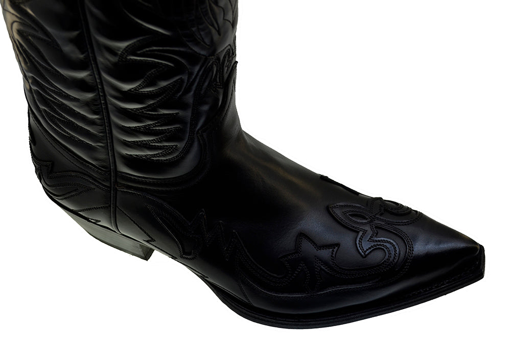 Sendra 3241 Black Leather West Heel Mid-Calf Cowboy Boots