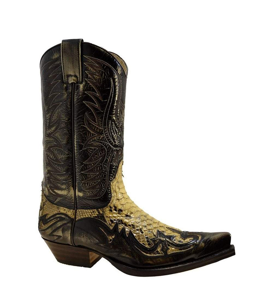 Men's Cowboy Boots Sendra 3241P Tierra Leather Python Skin Cuban Heel Mid-calf Cowboy Boots