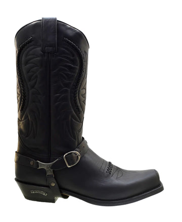 Men's Biker Boots Sendra 3434 Harness Black Leather Cuban Heel