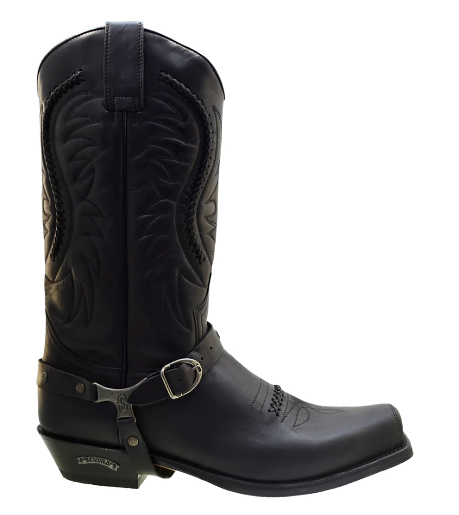 Men's Biker Boots Sendra 3434 Harness Black Leather Cuban Heel Mid-calf Boots