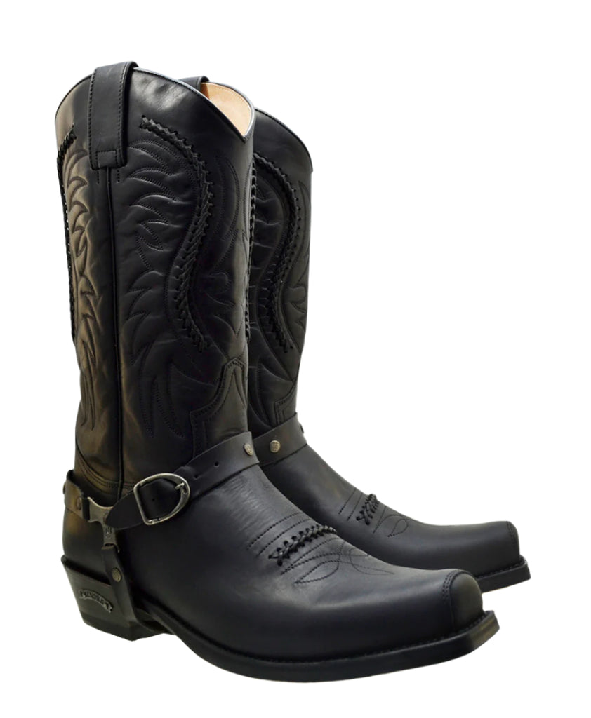 Men's Biker Boots Sendra 3434 Harness Black Leather Cuban Heel