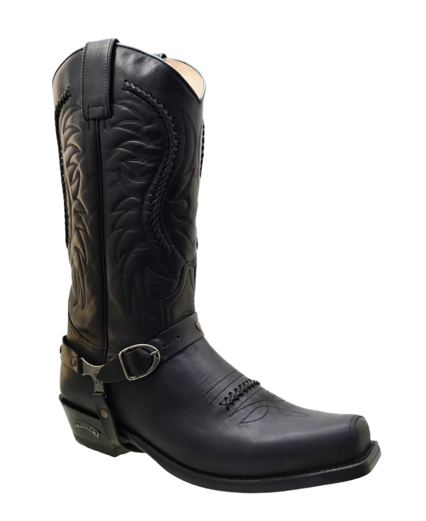 Men's Biker Boots Sendra 3434 Harness Black Leather Cuban Heel