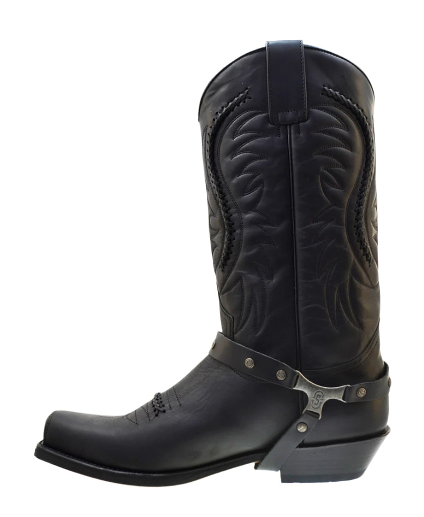 Men's Biker Boots Sendra 3434 Harness Black Leather Cuban Heel