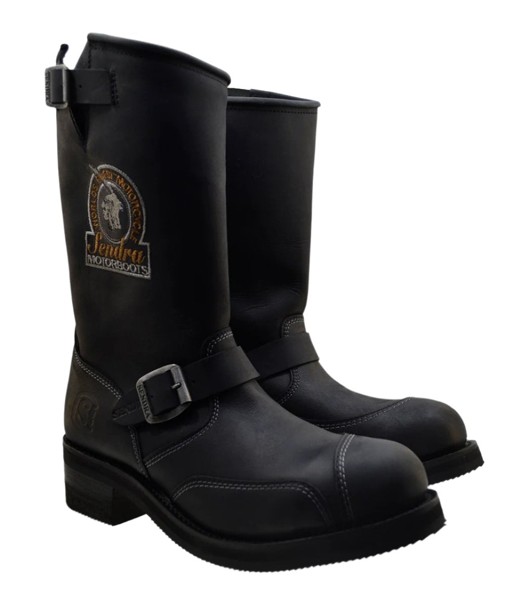 Men s Biker Boots Sendra 3565 Black Leather Steel Toe Cap