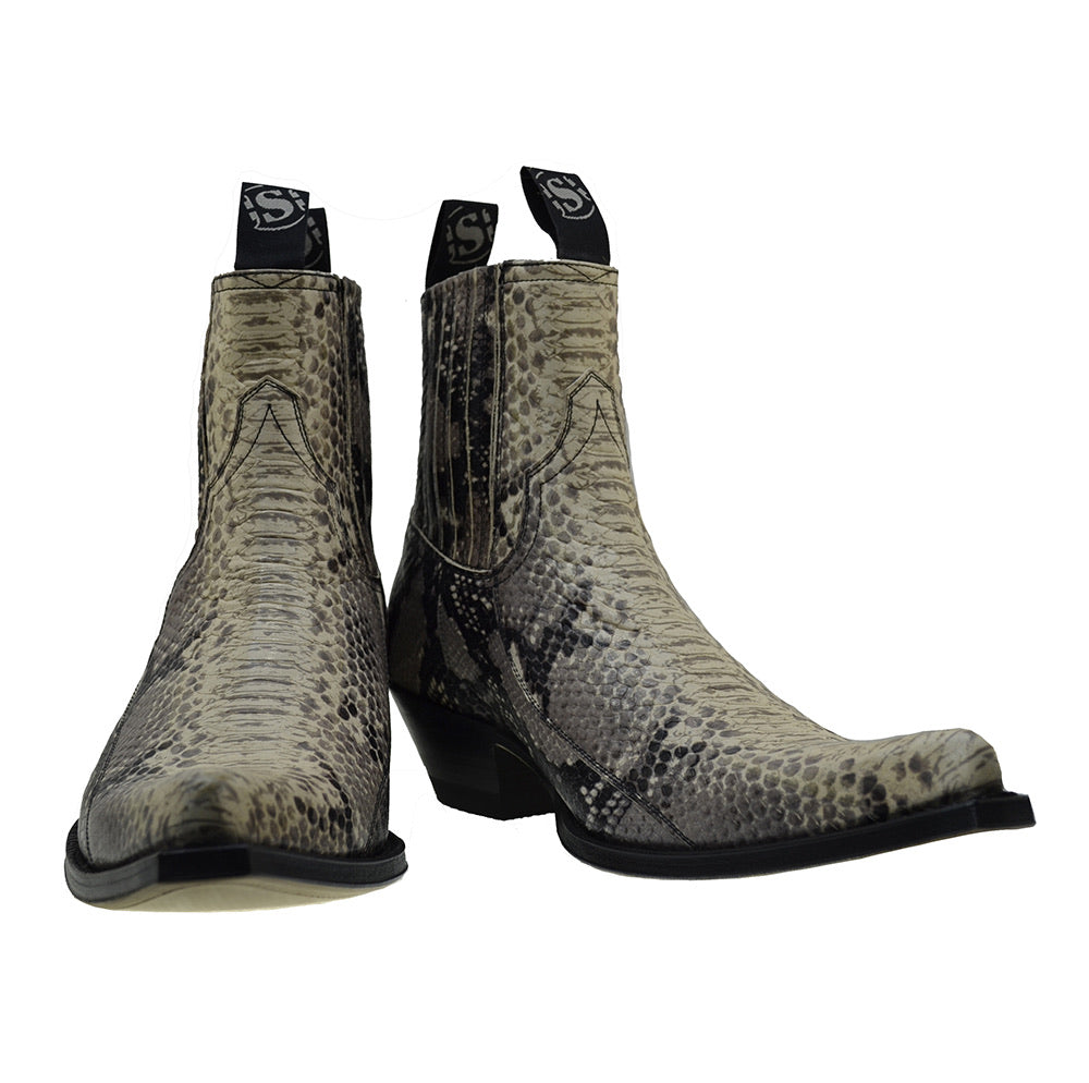 Sendra 4375 Natural Calf Leather Print Python Cuban Ankle Cowboy Boots