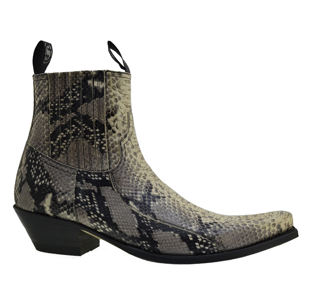 Sendra 4375 Natural Calf Leather Print Python Cuban Ankle Cowboy Boots