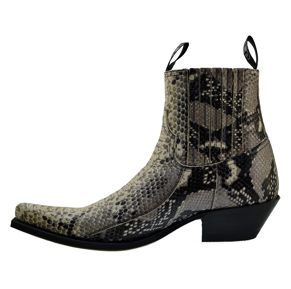 Sendra 4375 Natural Calf Leather Print Python Cuban Ankle Cowboy Boots