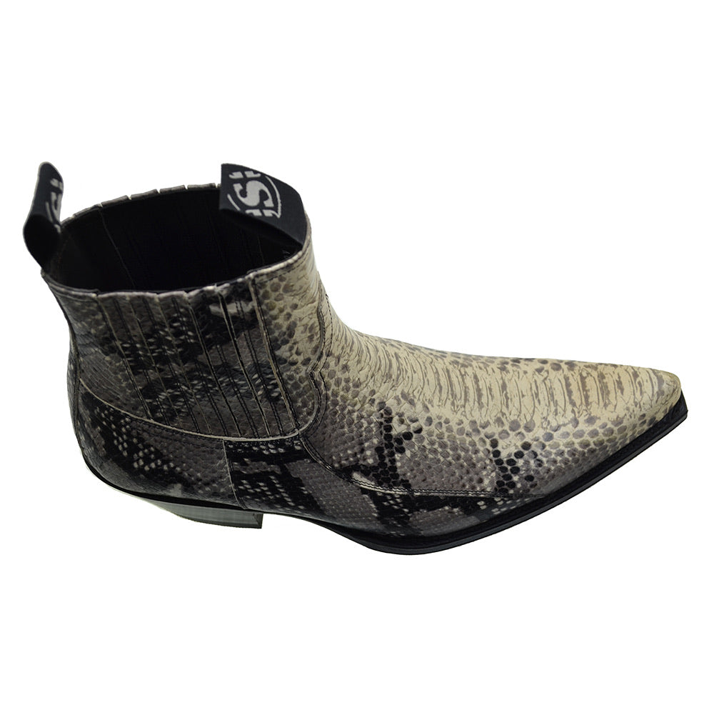 Sendra 4375 Natural Calf Leather Print Python Cuban Ankle Cowboy Boots