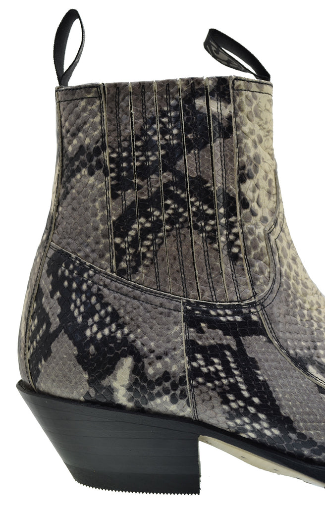 Sendra 4375 Natural Calf Leather Print Python Cuban Ankle Cowboy Boots