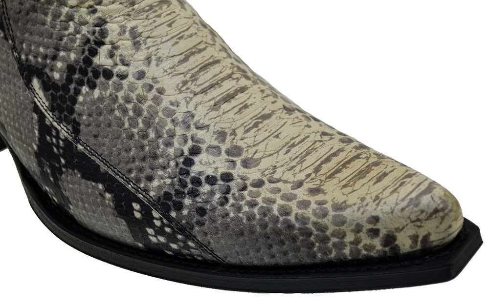 Sendra 4375 Natural Calf Leather Print Python Cuban Ankle Cowboy Boots