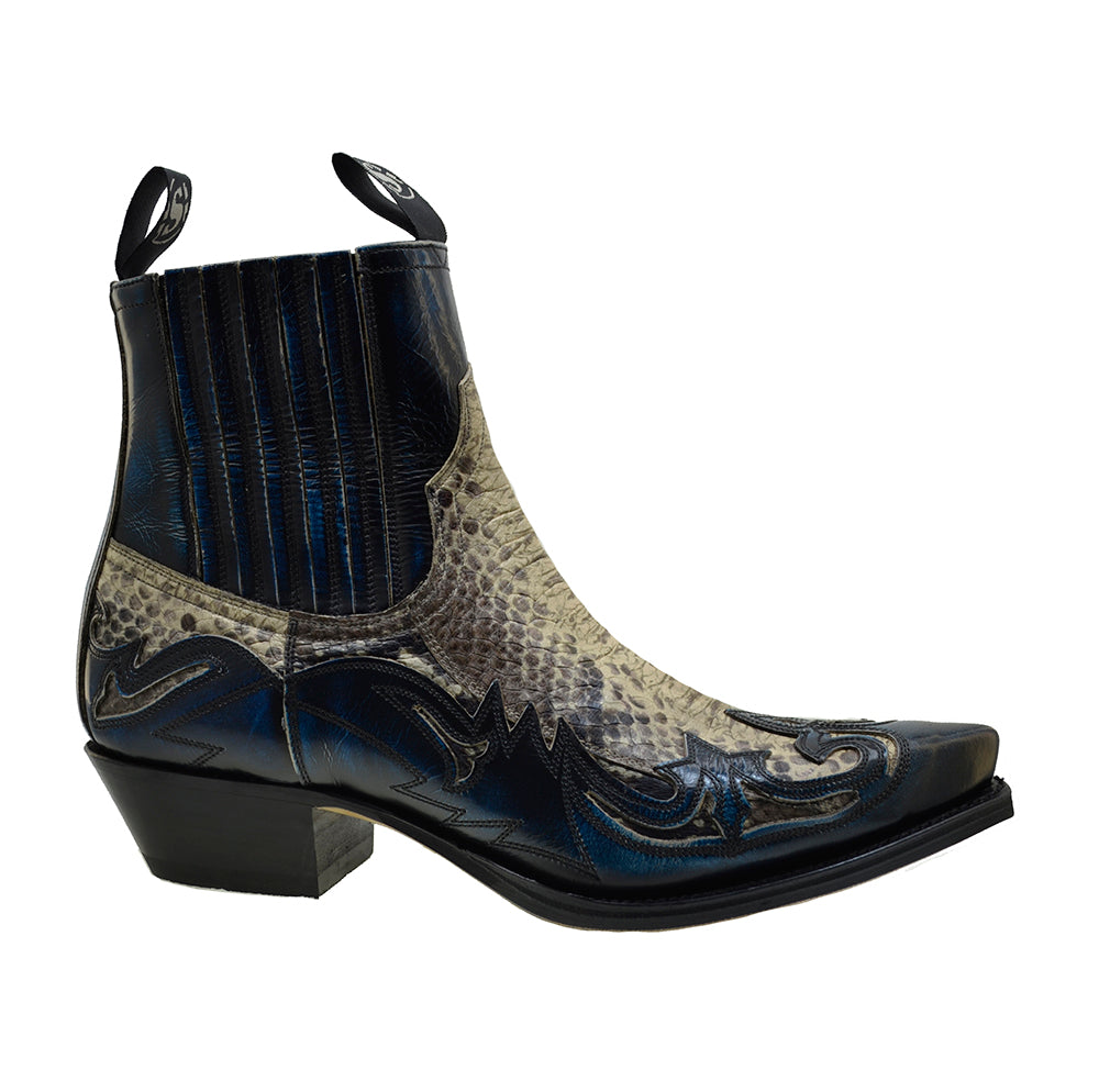 Men's Cowboy Boots Sendra 4660P Blue and Natural Print Python Leather ...