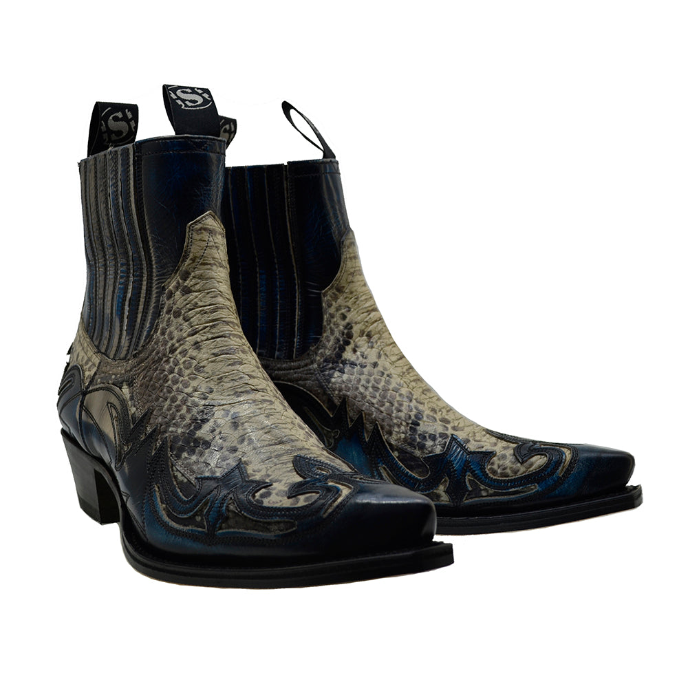 Men's Cowboy Boots Sendra 4660P Blue and Natural Print Python