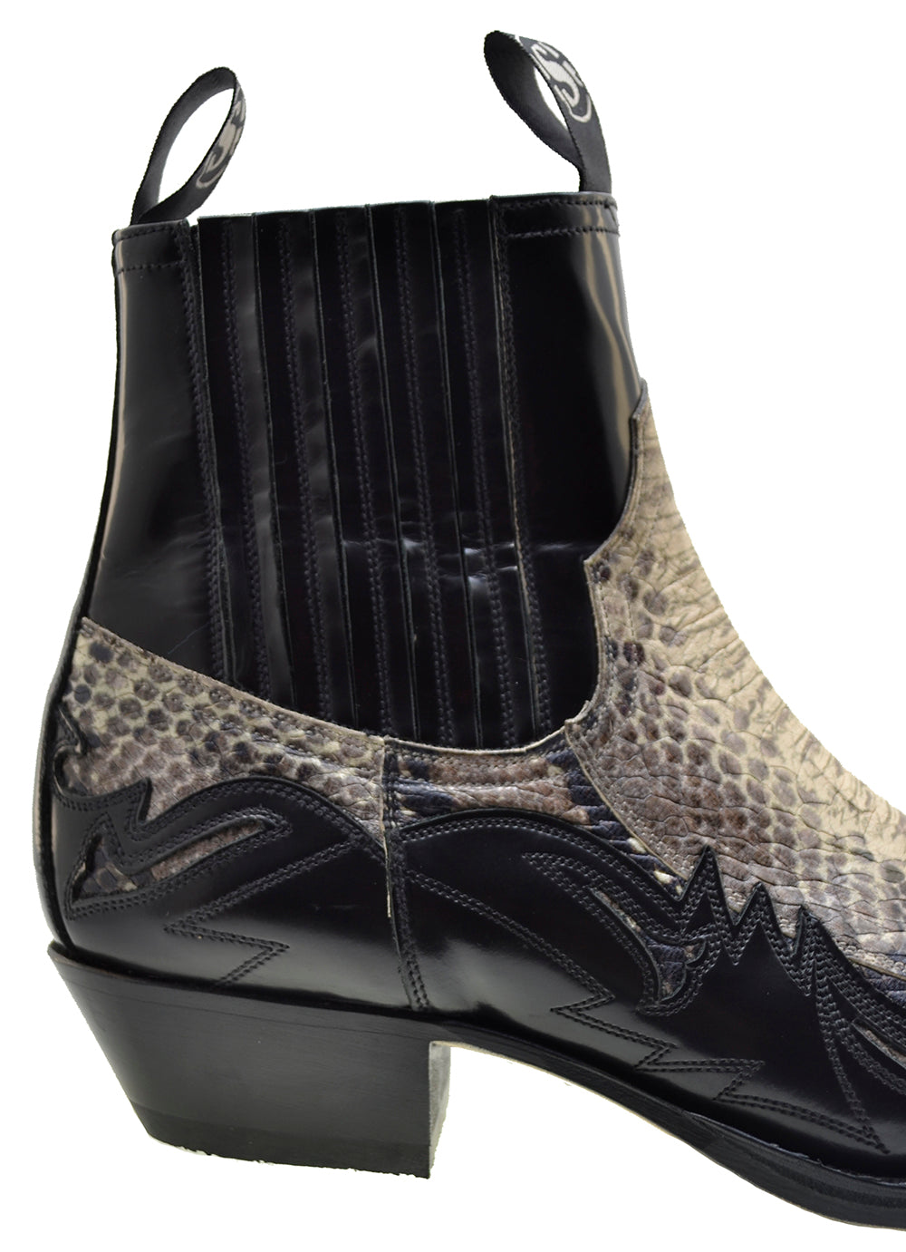 Sendra 4660P Black & Natural Python Print Leather Cowboy Boots