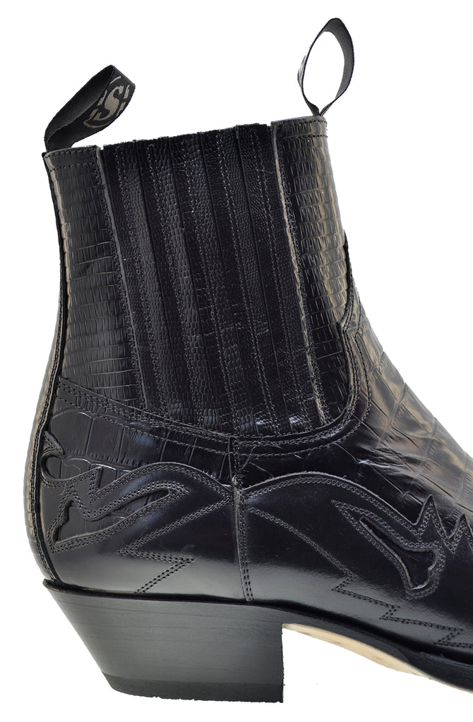 Sendra Spain Model 4660CR Black Print Crocodile Leather Pull-up Ankle Cowboy Boots