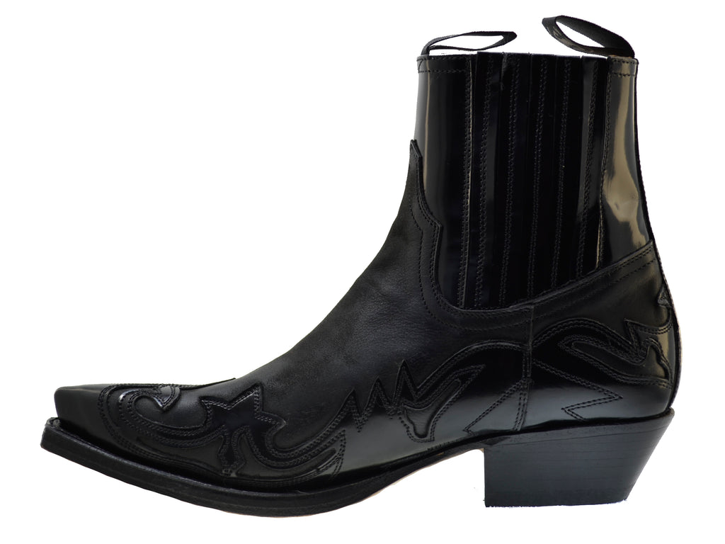 Sendra 4660 Black Leather Women Ankle Cowboy Boots