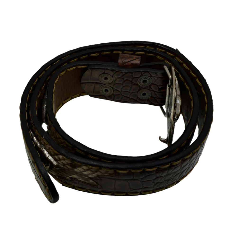 Men's Belt Sendra 512 Print Crocodile Brown Leather Natural Python Skin Toro Buckle