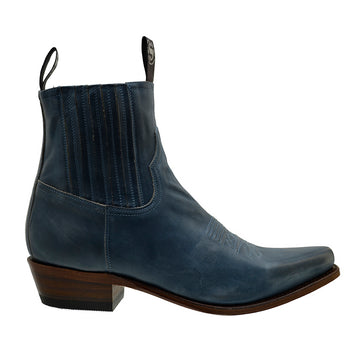 Sendra 6479 Lucky Blue Leather Calf-skin Cuban Heel Pull-up Ankle Cowboy Boots