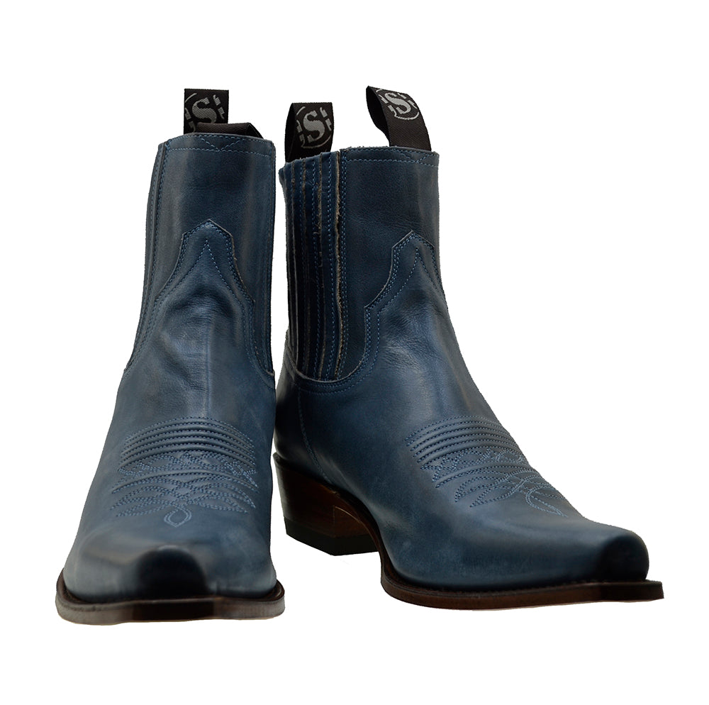 Sendra 6479 Lucky Blue Leather Calf-skin Cuban Heel Pull-up Ankle Cowboy Boots