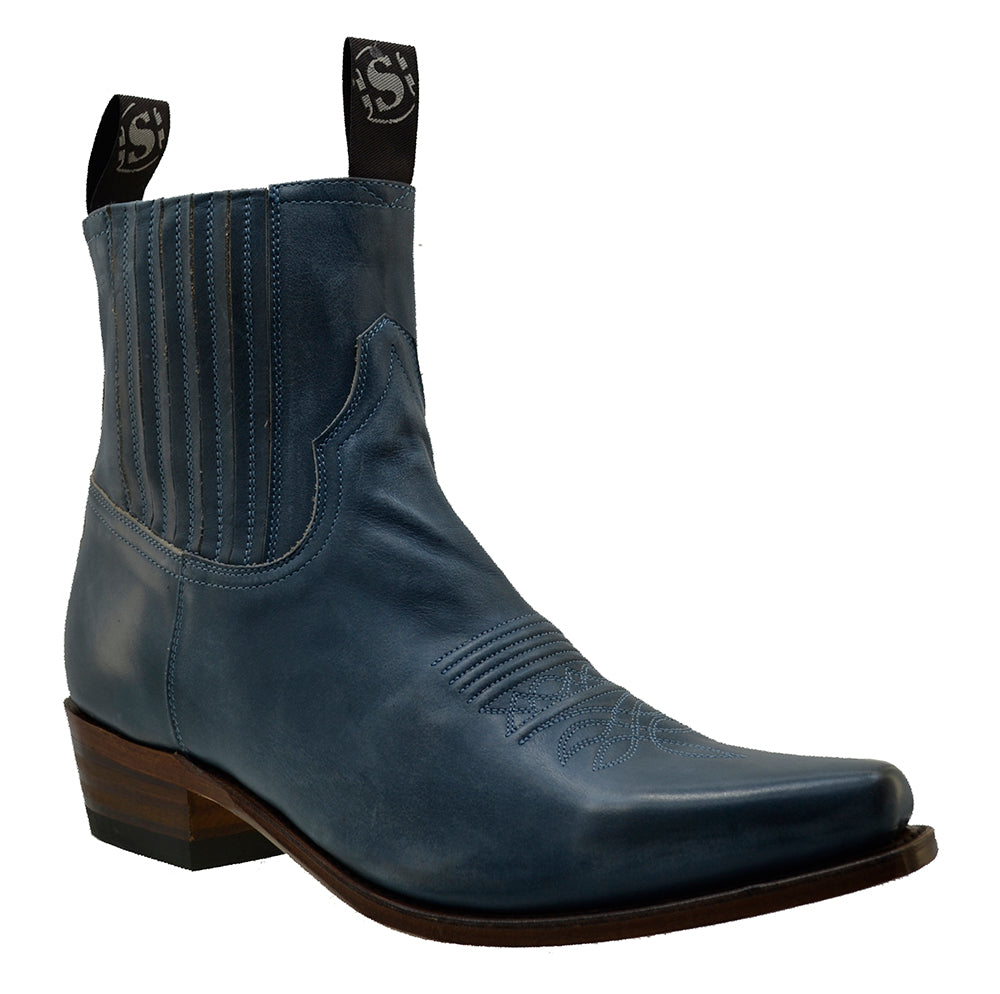 Sendra 6479 Lucky Blue Leather Calf-skin Cuban Heel Pull-up Ankle Cowboy Boots