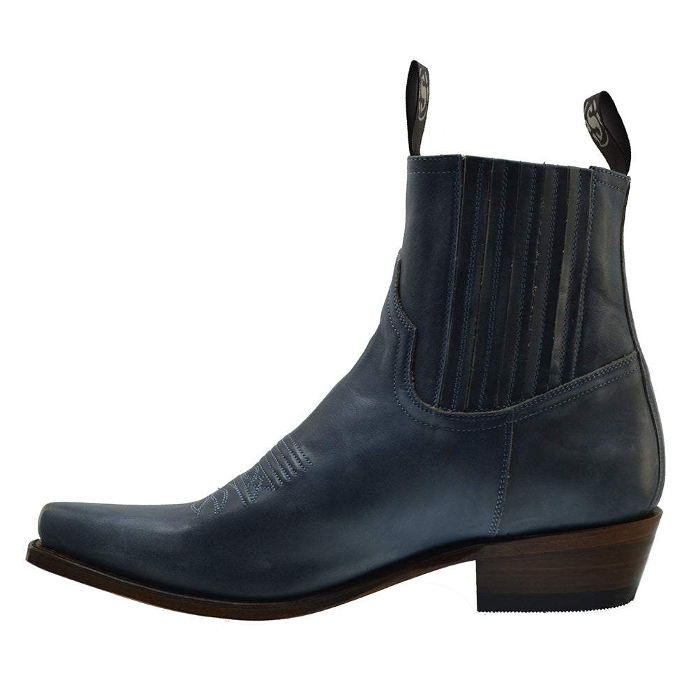 Sendra 6479 Lucky Blue Leather Calf-skin Cuban Heel Pull-up Ankle Cowboy Boots