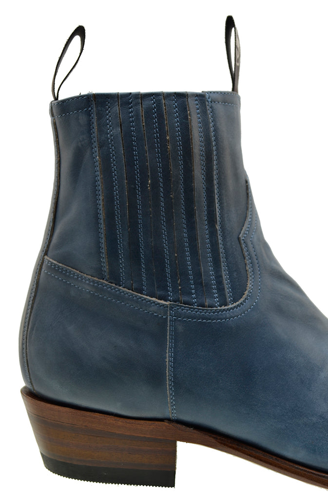 Sendra 6479 Lucky Blue Leather Calf-skin Cuban Heel Pull-up Ankle Cowboy Boots