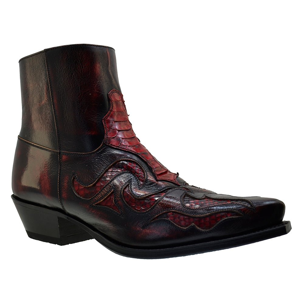 Sendra 7482P Red Leather Red Python Skin Ankle Cowboy Boots