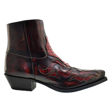 Sendra 7482P Red Leather Red Python Skin Ankle Cowboy Boots