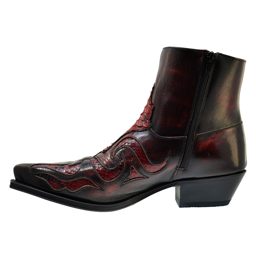 Men's Cowboy Boots Sendra 7482P Red Leather Python Skin Cuban Heel