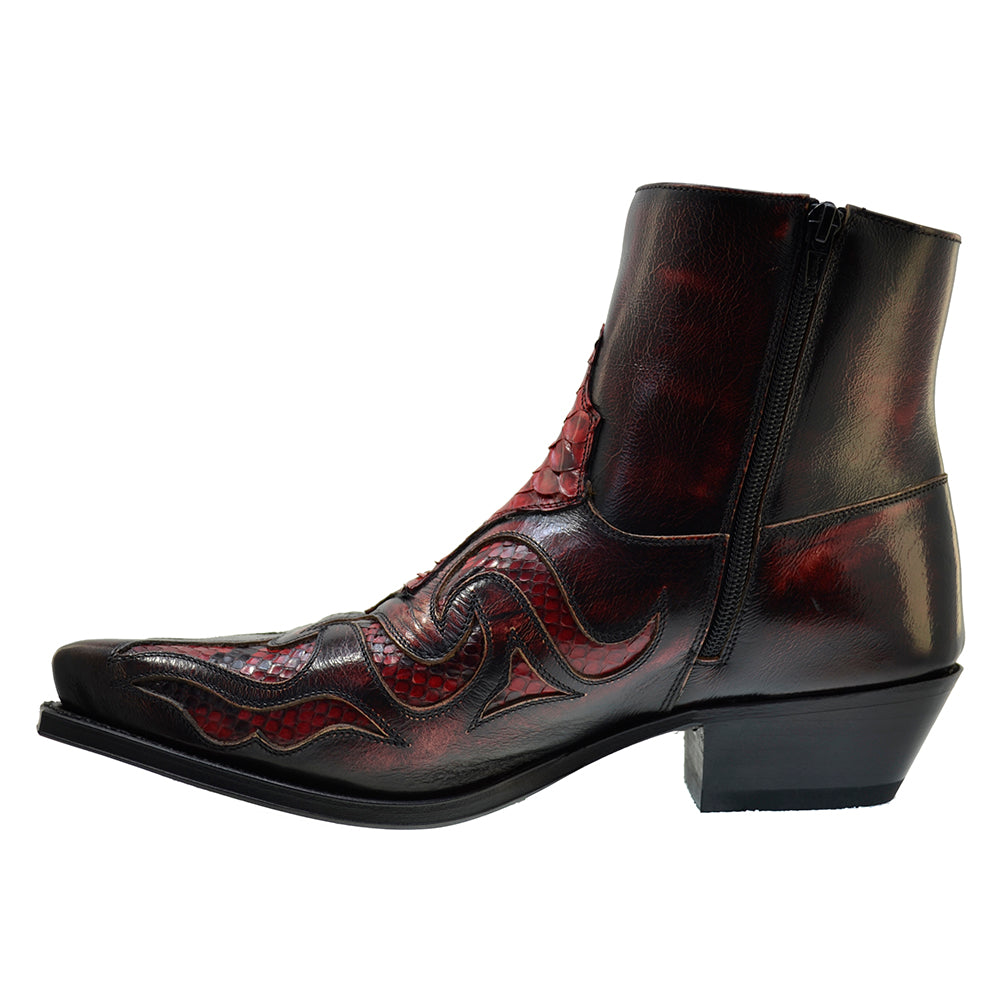 Sendra 7482P Red Leather Red Python Skin Ankle Cowboy Boots