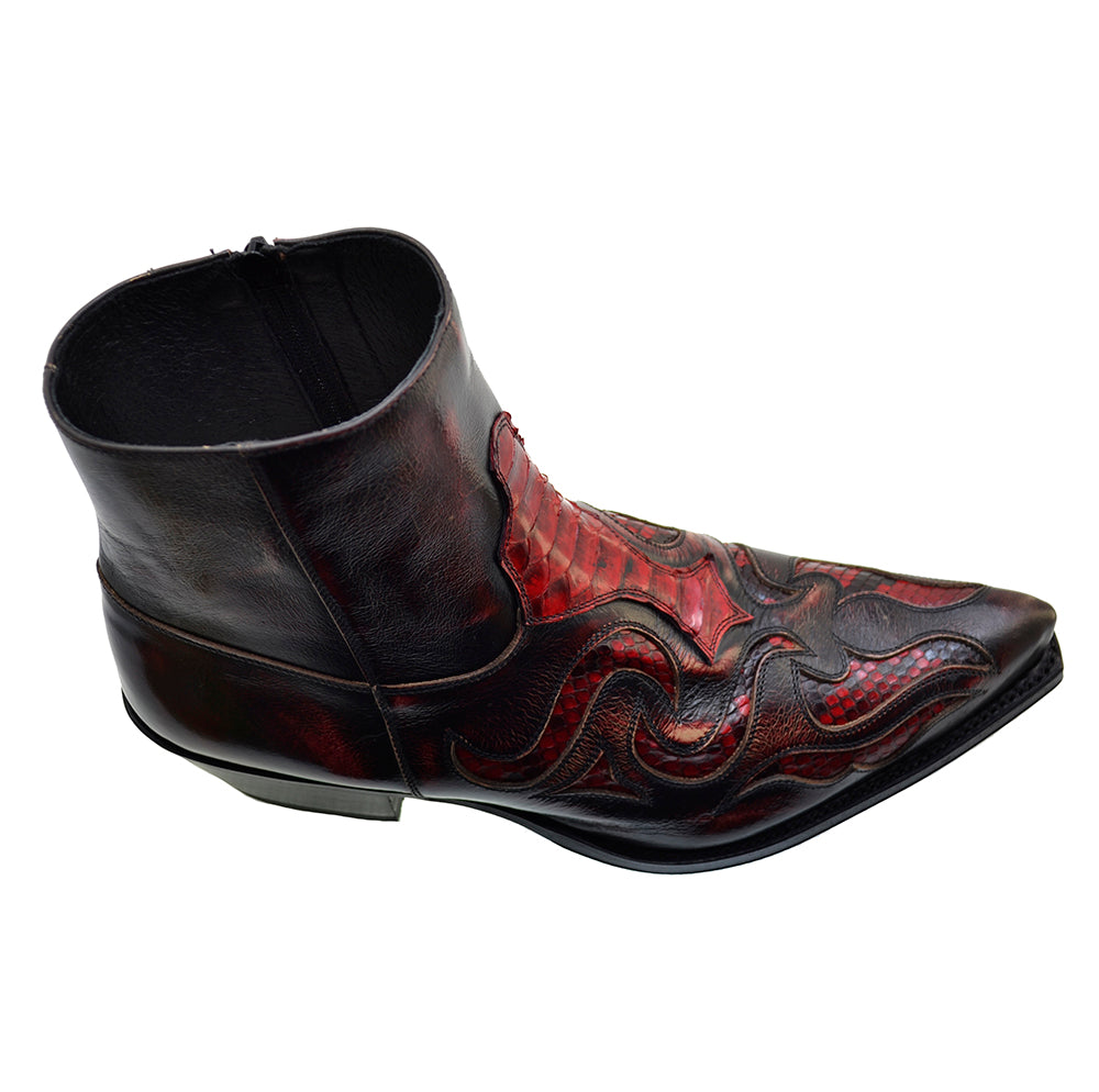 Men's Cowboy Boots Sendra 7482P Red Leather Python Skin Cuban Heel