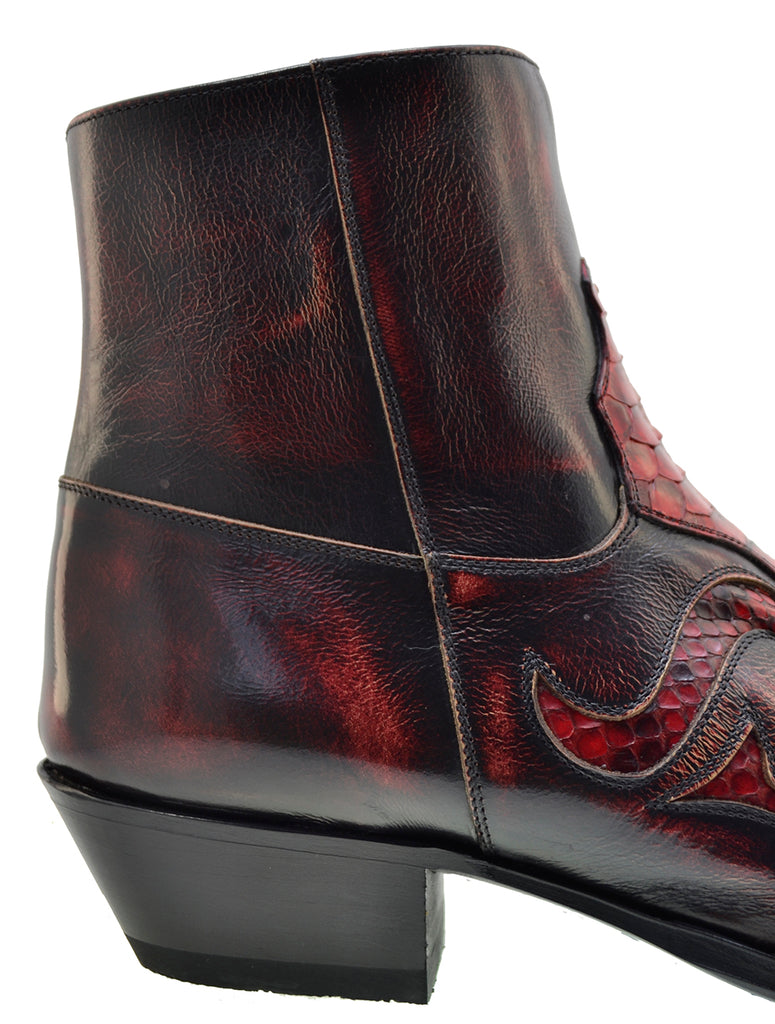 Sendra 7482P Red Leather Red Python Skin Ankle Cowboy Boots